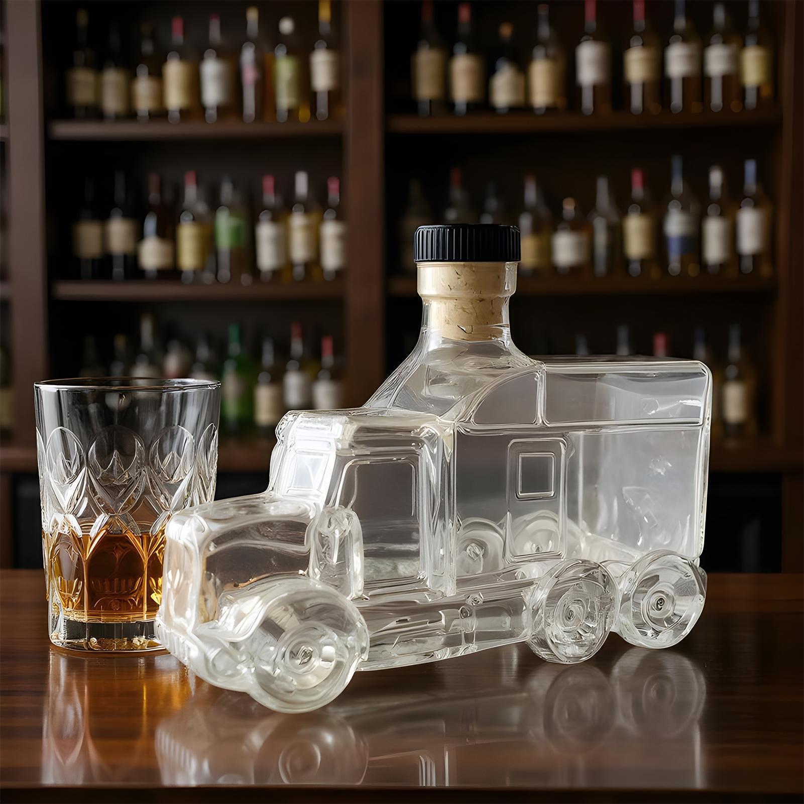 Wine Beer Truck - Auto-Weinflasche aus Glas, halber LKW-Whisky-Dekanter, 375